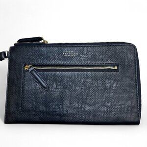 Smythson Men's Black Leather Panama Pochette Pouch, Wristlet - NWOT